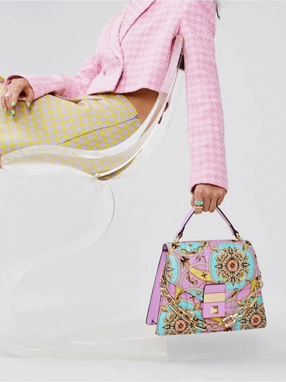NWOT Pastel Floral Chain-Accent Top Handle Kamelia Bag by ALDO